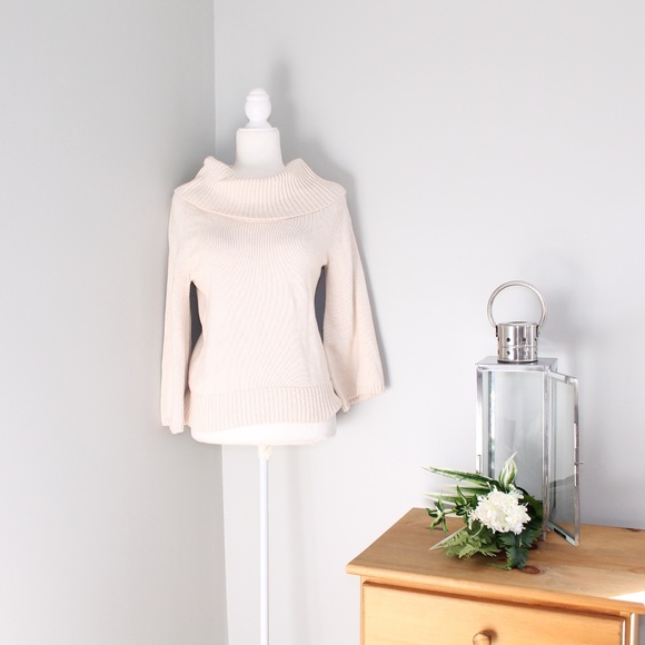 Pria Sweaters - Pria Beige Ribbed Knit Turtleneck Sweater Sz S